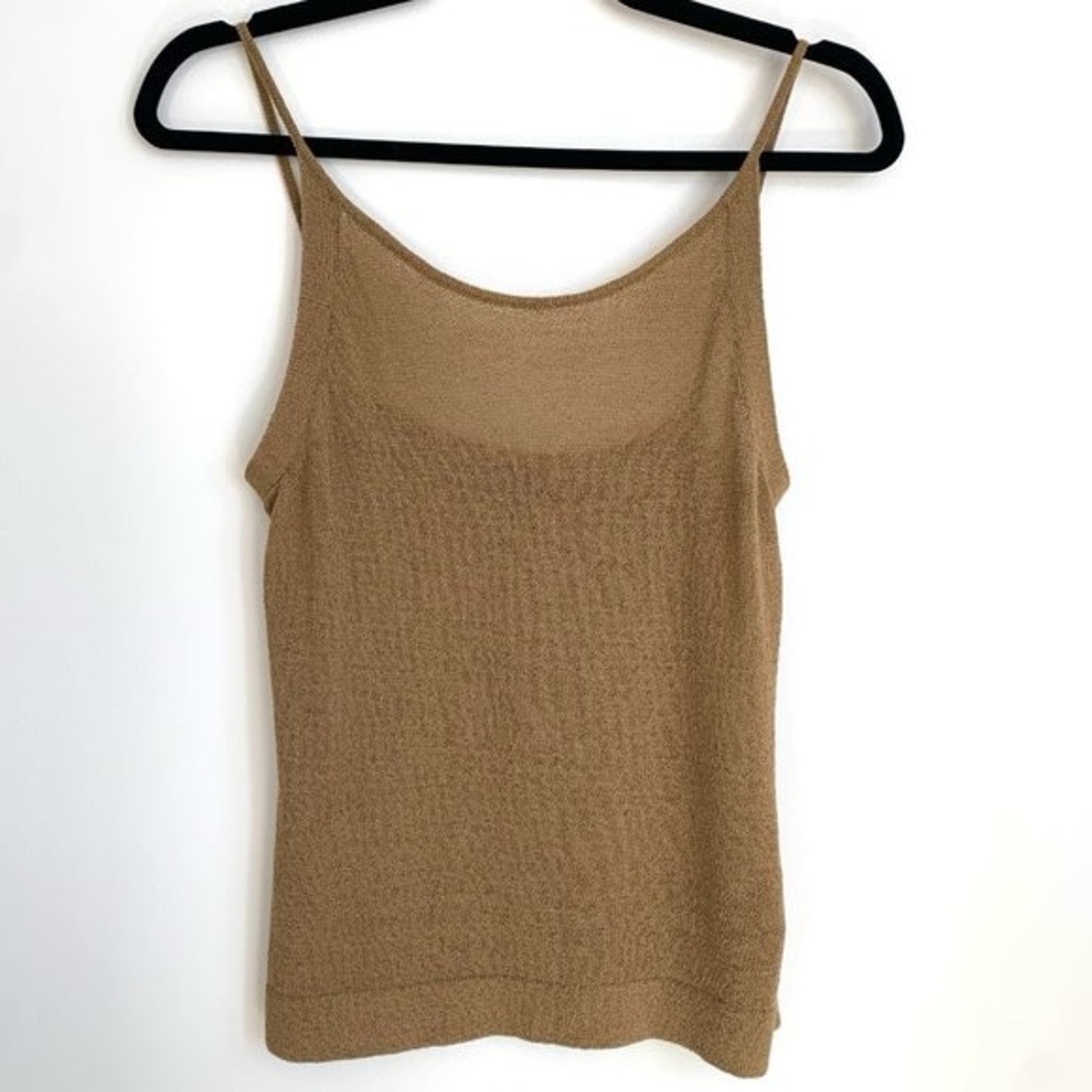 Jacob Fine Crochet Knit Spaghetti Strap Tank Camel Brown Medium